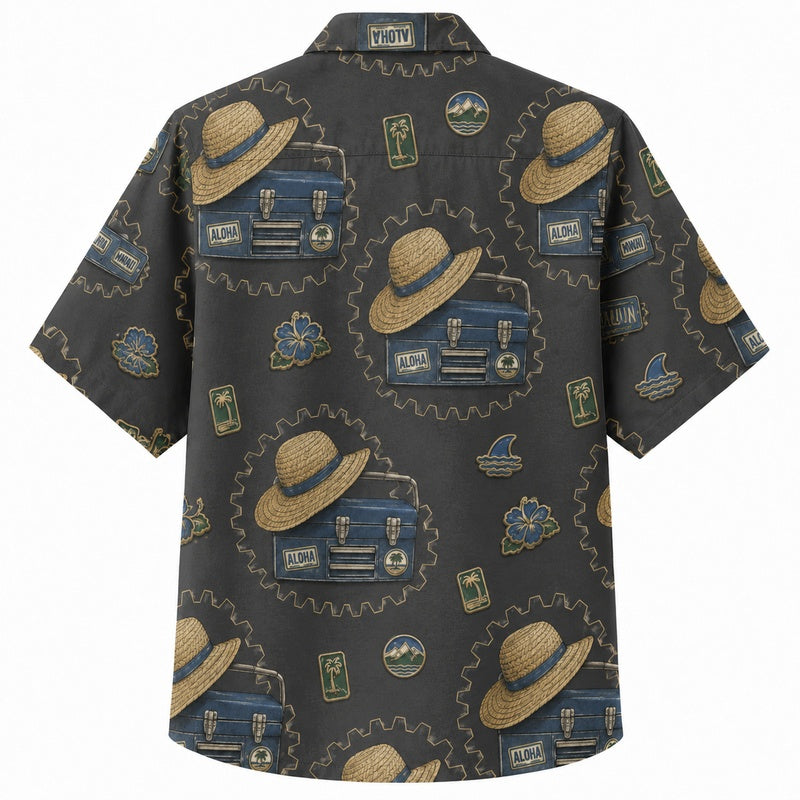 Labor Day Hawaiian Shirt Straw Hat Olive Print for the Holiday