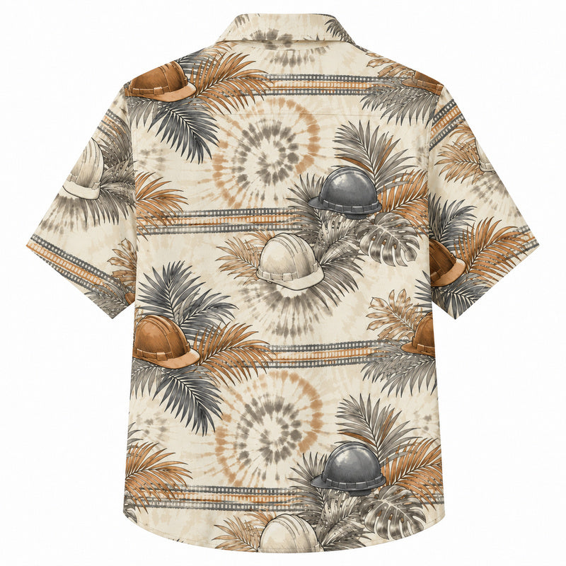 Labor Day Hawaiian Shirt- Sunburst Tie Dye and Hard Hat Print