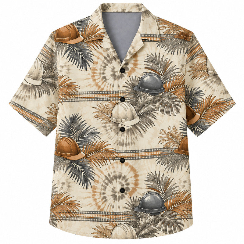 Labor Day Hawaiian Shirt- Sunburst Tie Dye and Hard Hat Print