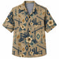 Labor Day Hawaiian Shirt- Tan Crane Tower and Hibiscus Print
