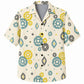 Labor Day Hawaiian Shirt- Teal and Gold Gear Aztec Diamond in Cream