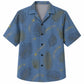 Labor Day Hawaiian Shirt- Tonal Palm Frond and Gold Spark on Chambray