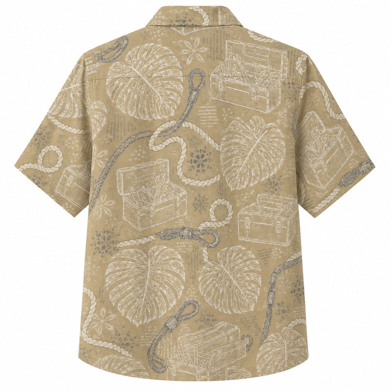 Labor Day Hawaiian Shirt- Tonal Toolbox and Rope Monstera Print