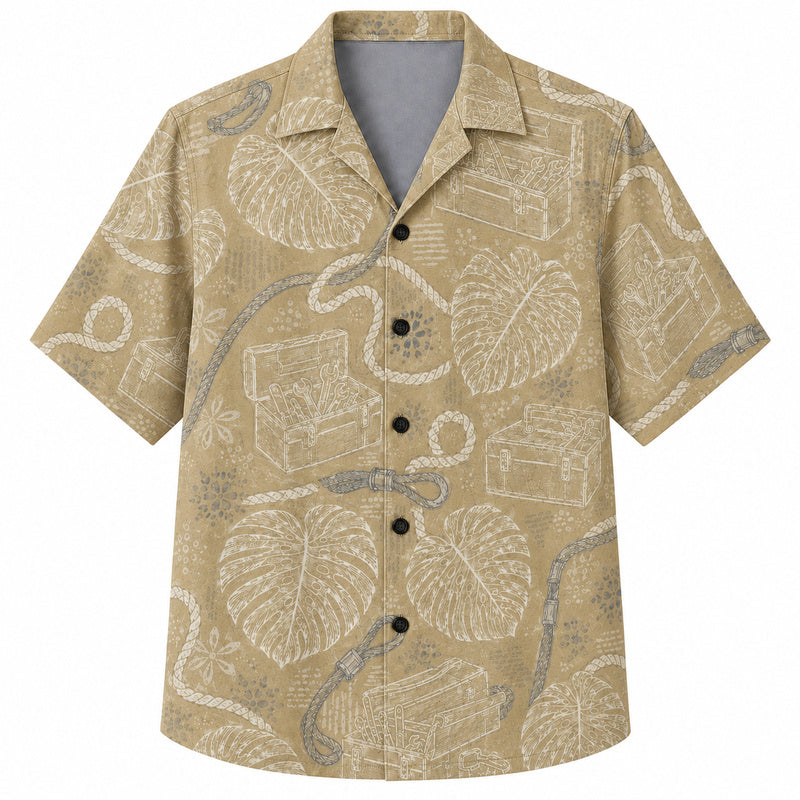 Labor Day Hawaiian Shirt- Tonal Toolbox and Rope Monstera Print