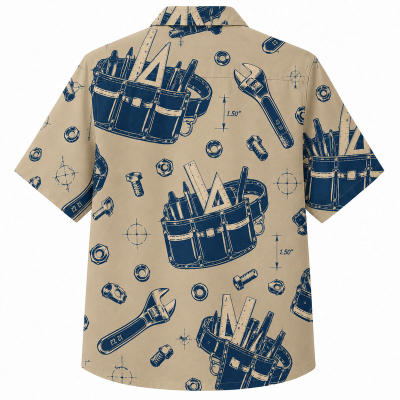 Labor Day Hawaiian Shirt- Tool Bucket Blueprint Print for the Long Weekend