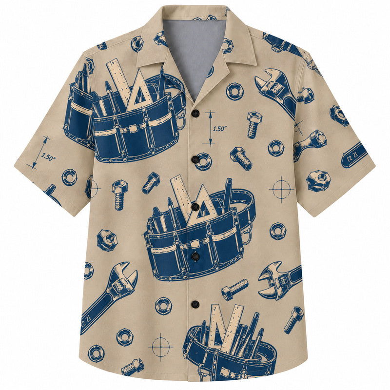 Labor Day Hawaiian Shirt- Tool Bucket Blueprint Print for the Long Weekend