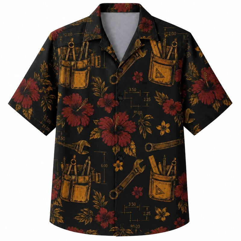 Labor Day Hawaiian Shirt- Tool Pouch Hibiscus Bloom Print for Summer