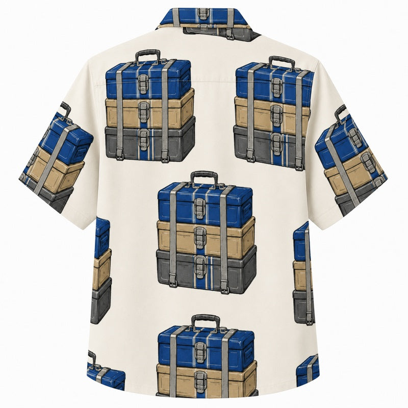 Labor Day Hawaiian Shirt Toolbox Plaid Cream Print for the Holiday