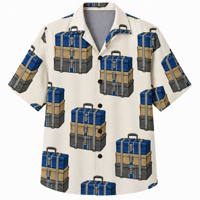 Labor Day Hawaiian Shirt Toolbox Plaid Cream Print for the Holiday