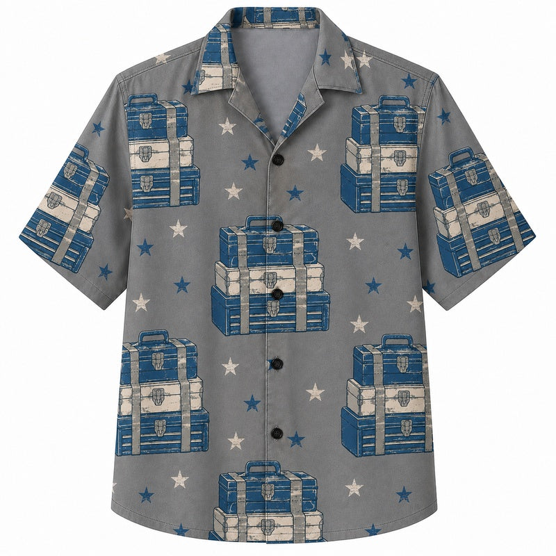 Labor Day Hawaiian Shirt Toolbox Star Grey Print for the Holiday