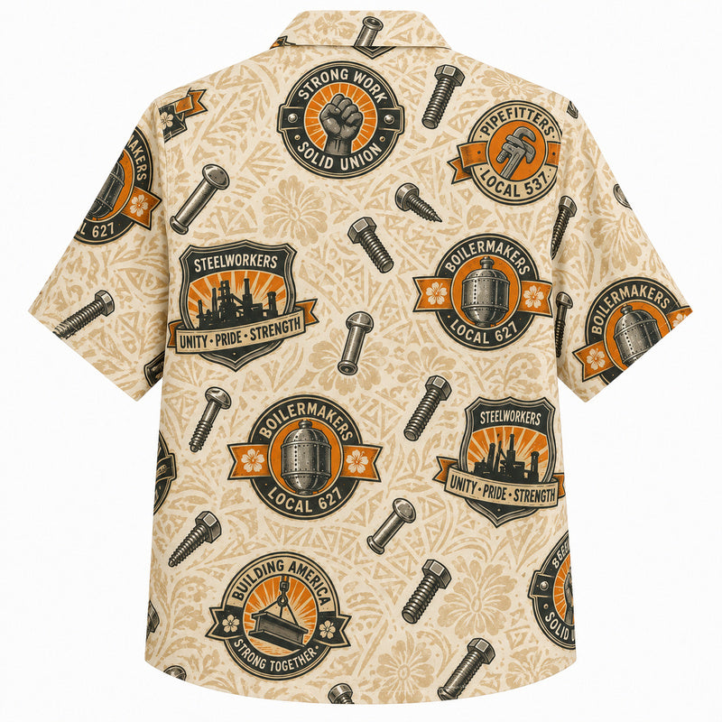 Labor Day Hawaiian Shirt - Trade Crest and Bolt Print for Tradesmen