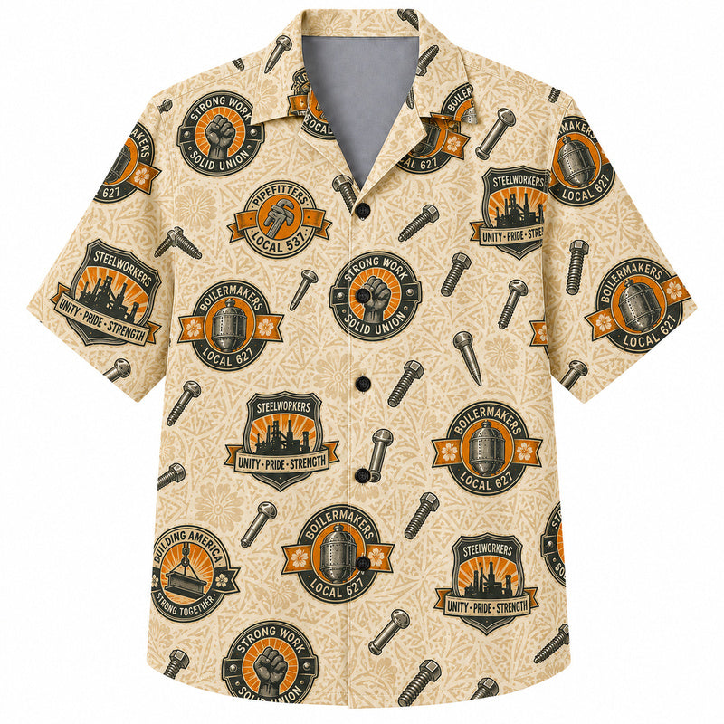Labor Day Hawaiian Shirt - Trade Crest and Bolt Print for Tradesmen