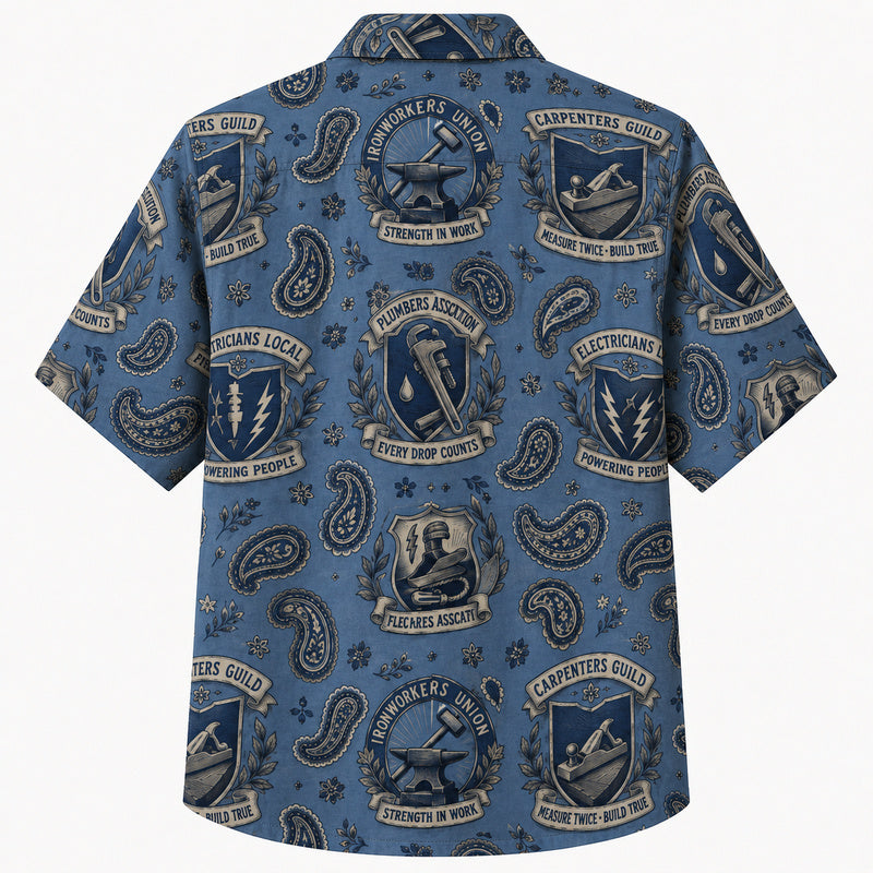 Labor Day Hawaiian Shirt- Union Crest Paisley Print for the Holiday