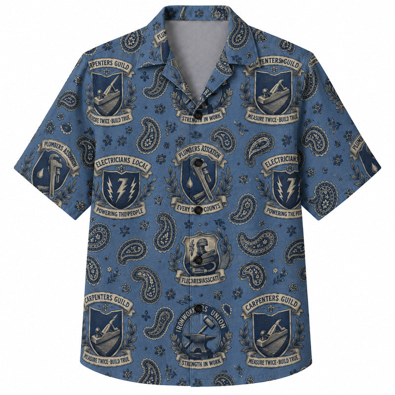 Labor Day Hawaiian Shirt- Union Crest Paisley Print for the Holiday