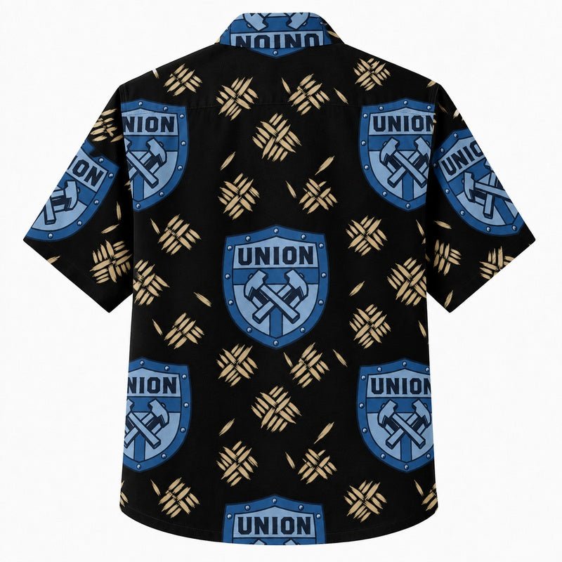 Labor Day Hawaiian Shirt Union Emblem Black Print for the Holiday