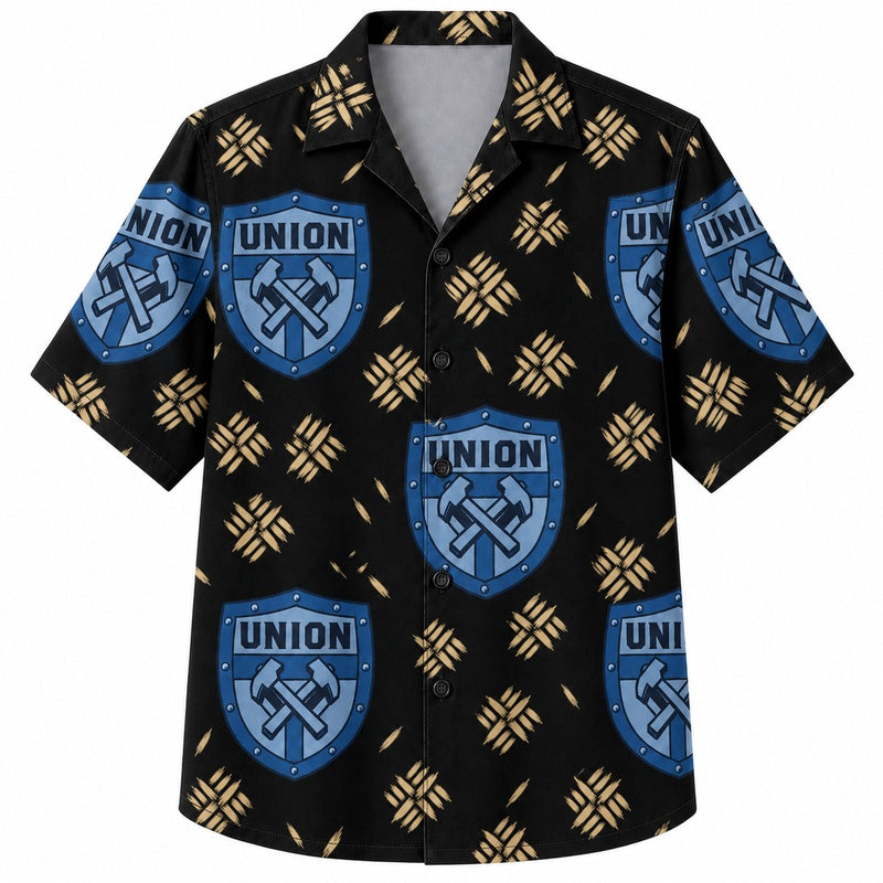 Labor Day Hawaiian Shirt Union Emblem Black Print for the Holiday