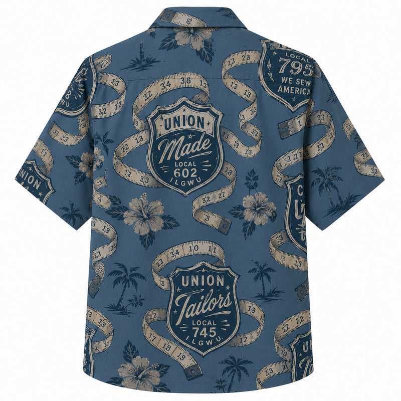 Labor Day Hawaiian Shirt- Union Made Tape Measure Pattern for Summer