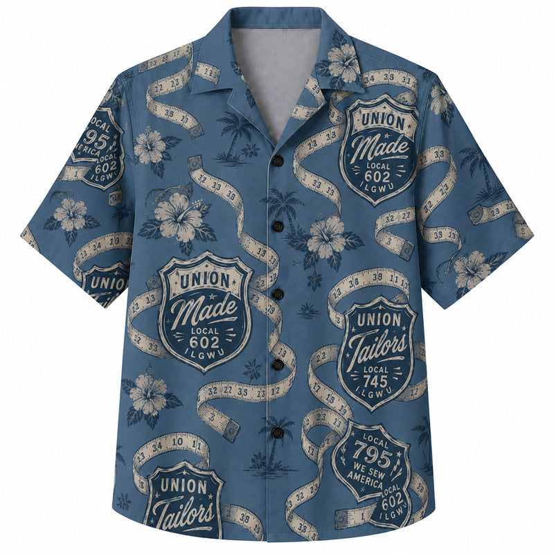Labor Day Hawaiian Shirt- Union Made Tape Measure Pattern for Summer