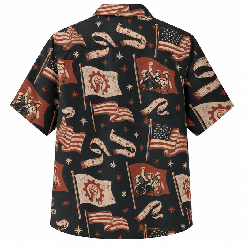 Labor Day Hawaiian Shirt- Union Rally Flag and Star Print for Summer