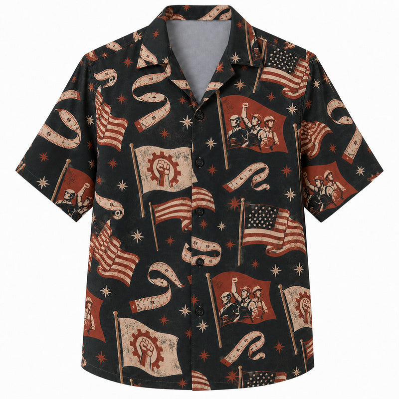 Labor Day Hawaiian Shirt- Union Rally Flag and Star Print for Summer