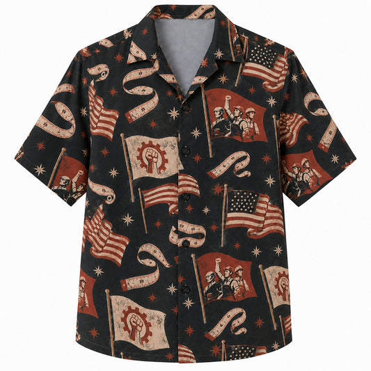 Labor Day Hawaiian Shirt- Union Rally Flag and Star Print for Summer