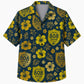 Labor Day Hawaiian Shirt- Union Shield Badge and Golden Hibiscus Print