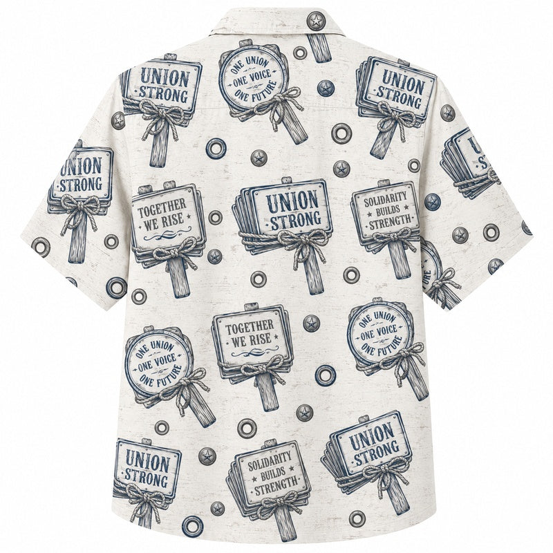 Labor Day Hawaiian Shirt Union Strong Cream Print for the Holiday