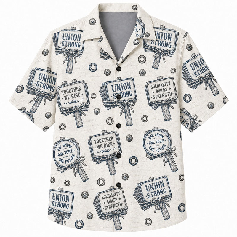 Labor Day Hawaiian Shirt Union Strong Cream Print for the Holiday