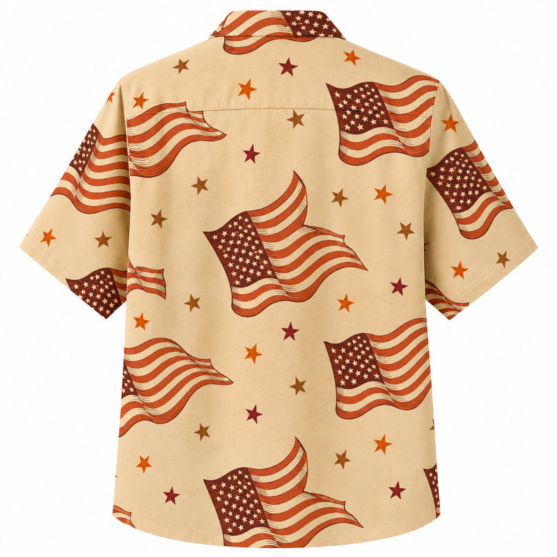 Labor Day Hawaiian Shirt - Waving Flag and Star Print for Workers