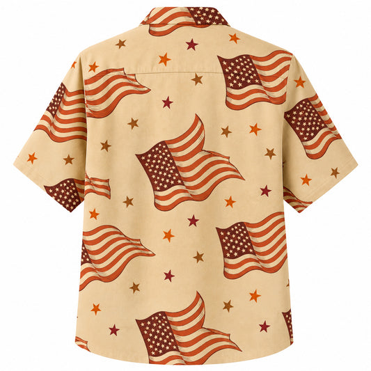 Labor Day Hawaiian Shirt - Waving Flag and Star Print for Workers