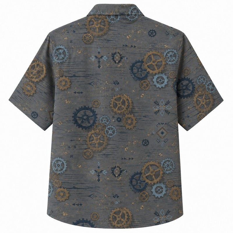 Labor Day Hawaiian Shirt- Weathered Gray Gear and Texture Print