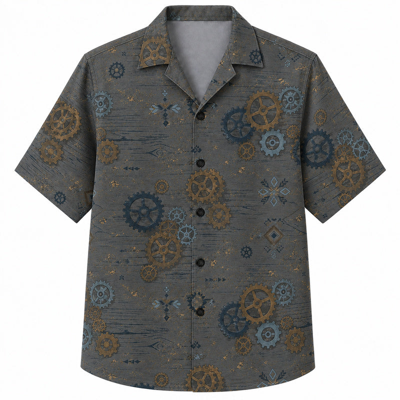 Labor Day Hawaiian Shirt- Weathered Gray Gear and Texture Print