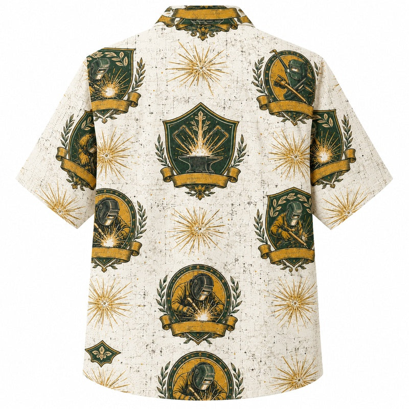 Labor Day Hawaiian Shirt- Welder Crest and Laurel Print for Men