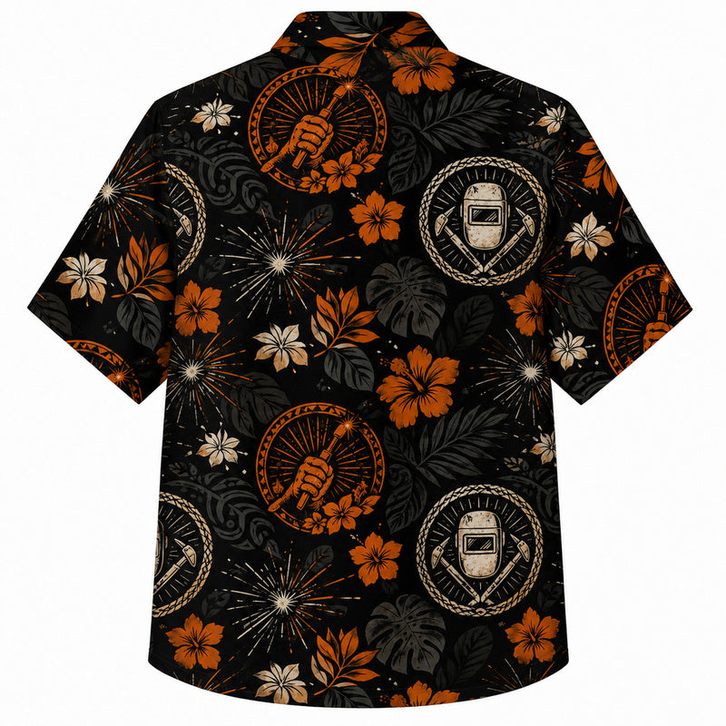 Labor Day Hawaiian Shirt - Welder Emblem Hibiscus Print for the Cookout