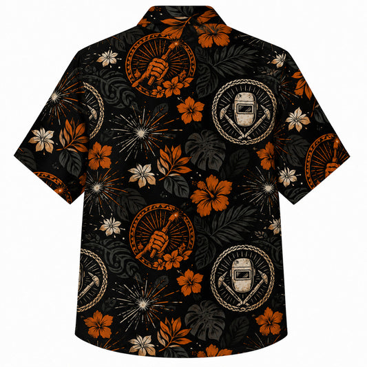Labor Day Hawaiian Shirt - Welder Emblem Hibiscus Print for the Cookout