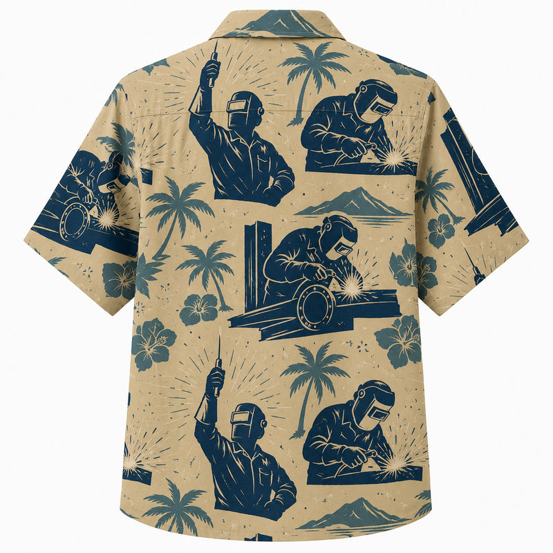 Labor Day Hawaiian Shirt- Welder Palm Silhouette Print for the Long Weekend
