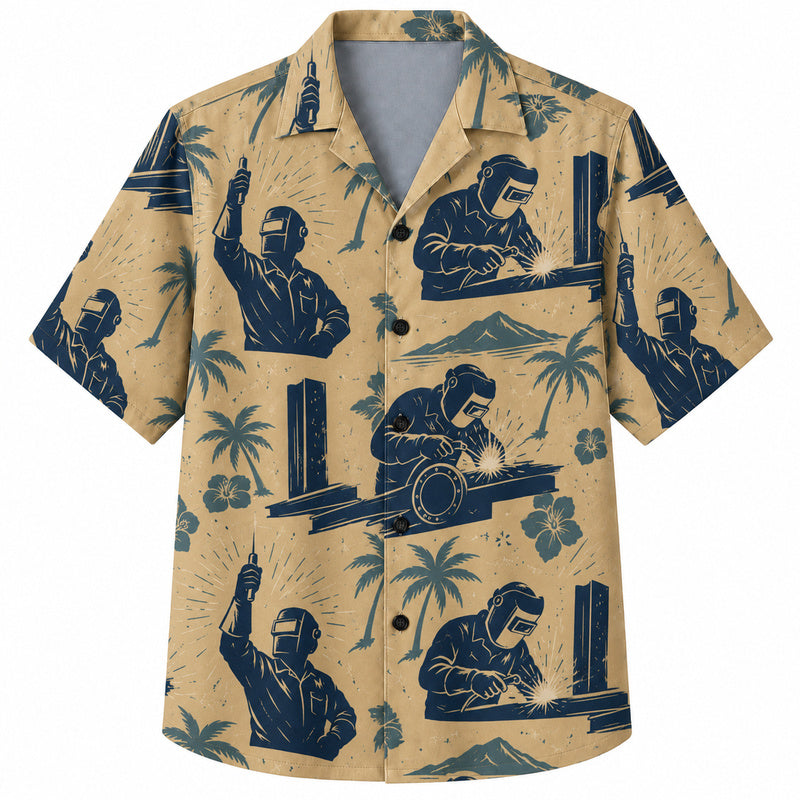 Labor Day Hawaiian Shirt- Welder Palm Silhouette Print for the Long Weekend