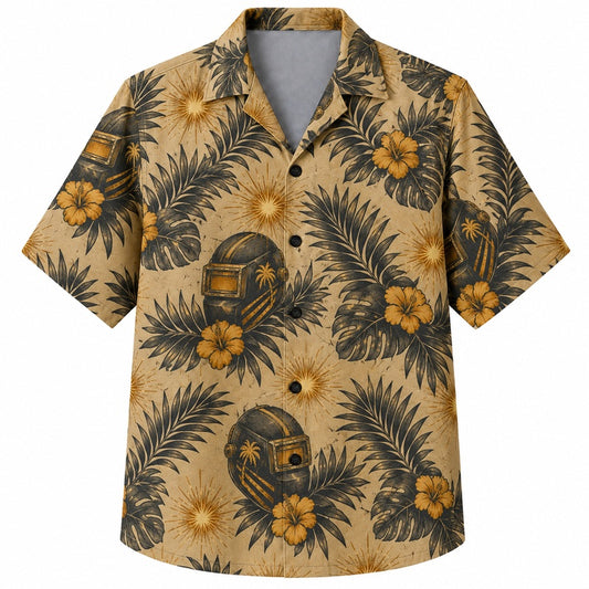 Labor Day Hawaiian Shirt- Welding Helmet Palm Leaf Print for Summer