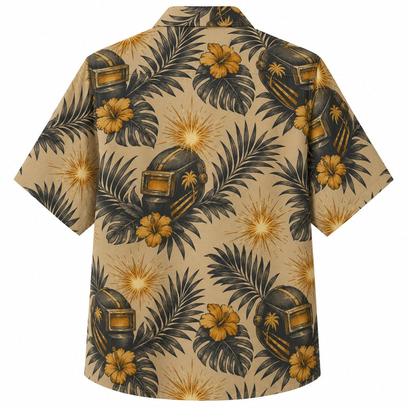 Labor Day Hawaiian Shirt- Welding Helmet Palm Leaf Print for Summer