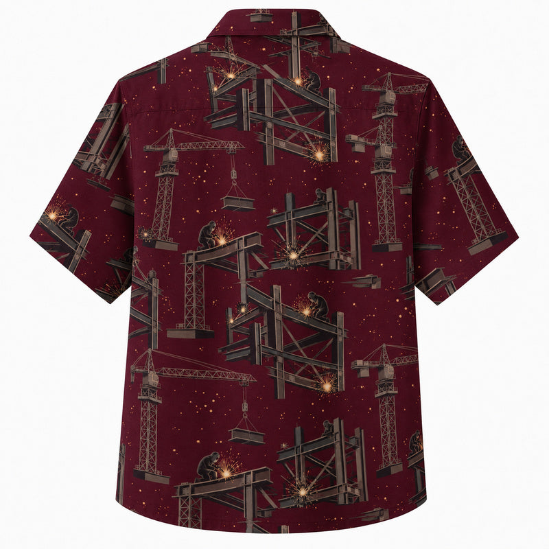 Labor Day Hawaiian Shirt- Welding Spark and Steel Girder Print