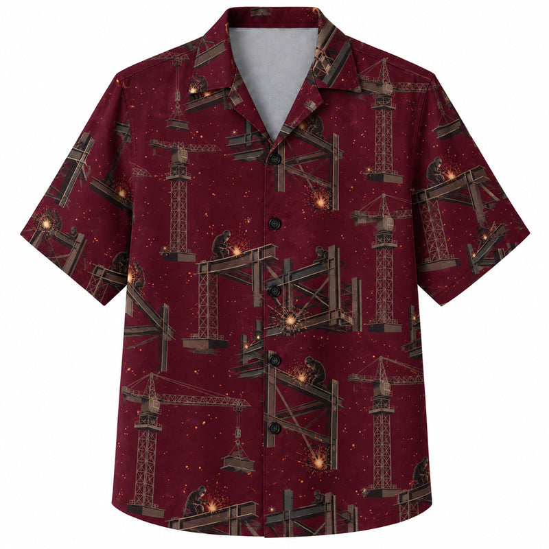 Labor Day Hawaiian Shirt- Welding Spark and Steel Girder Print