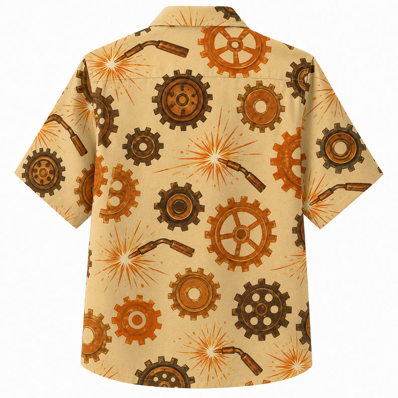 Labor Day Hawaiian Shirt - Welding Torch and Gear Spark Print for Workers