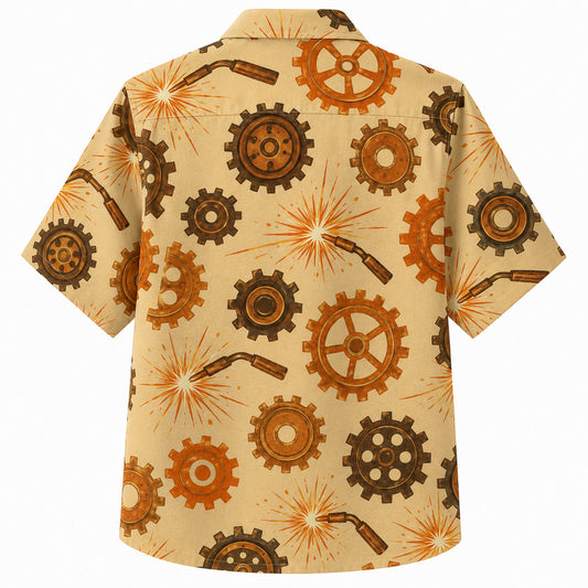 Labor Day Hawaiian Shirt - Welding Torch and Gear Spark Print for Workers