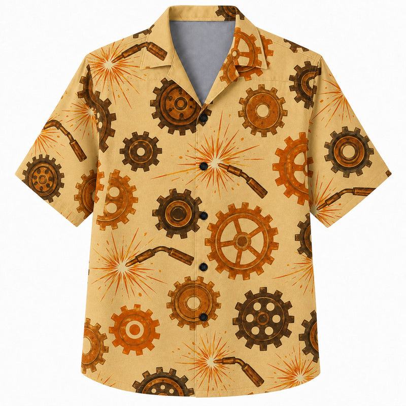 Labor Day Hawaiian Shirt - Welding Torch and Gear Spark Print for Workers
