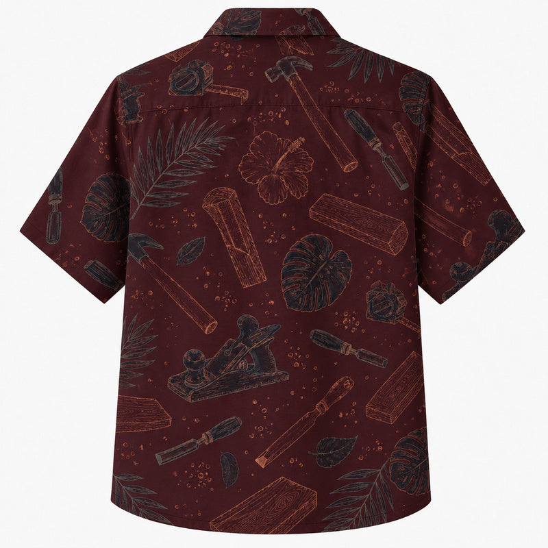 Labor Day Hawaiian Shirt- Woodwork Tool Sketch Print for Workers
