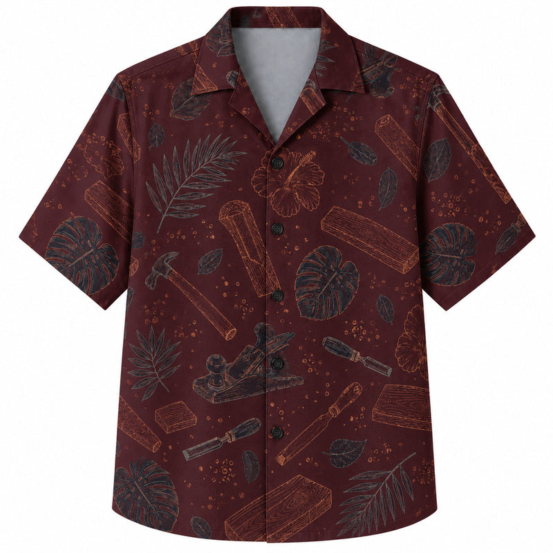 Labor Day Hawaiian Shirt- Woodwork Tool Sketch Print for Workers
