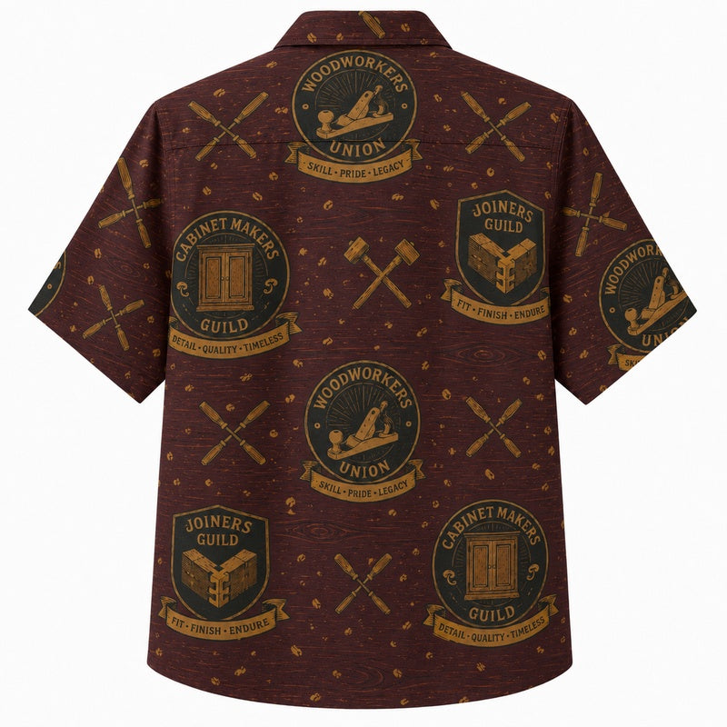 Labor Day Hawaiian Shirt- Woodworker Guild Crest Print for Men