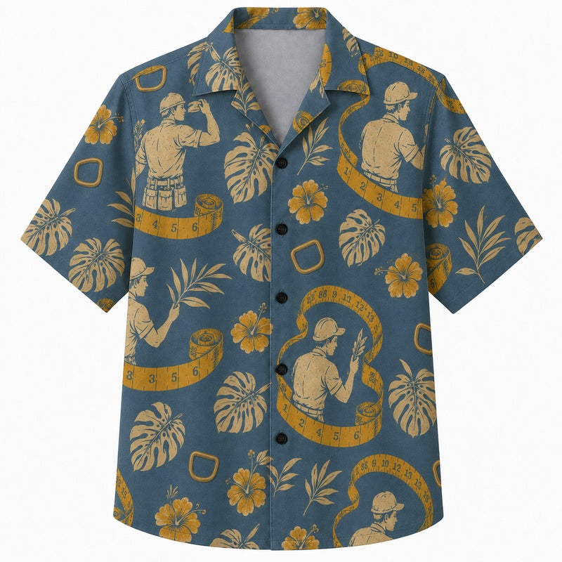 Labor Day Hawaiian Shirt- Worker Portrait Ribbon Print for Workers