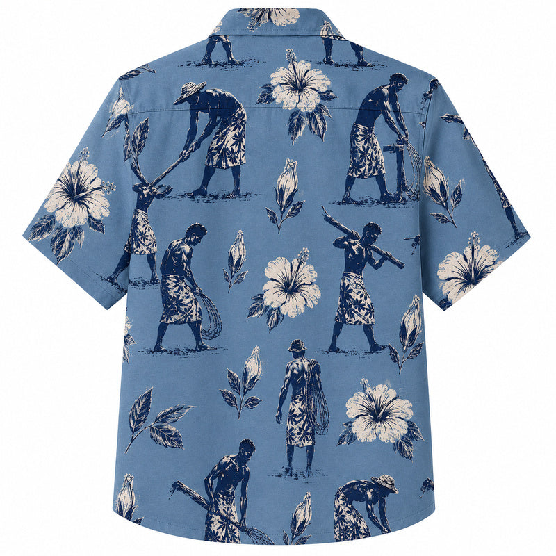 Labor Day Hawaiian Shirt- Working Hands Hibiscus Pattern for Summer