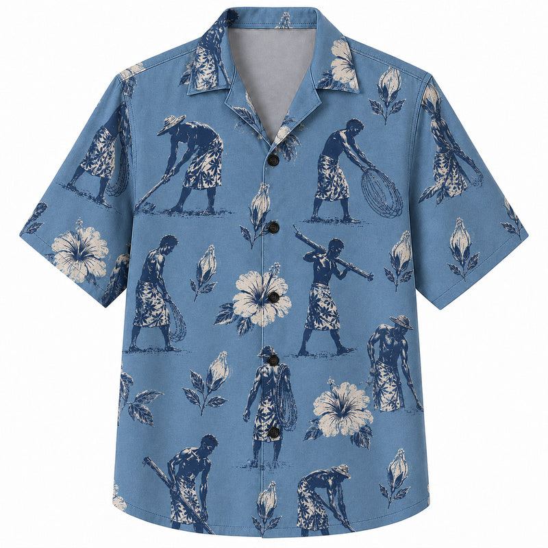 Labor Day Hawaiian Shirt- Working Hands Hibiscus Pattern for Summer